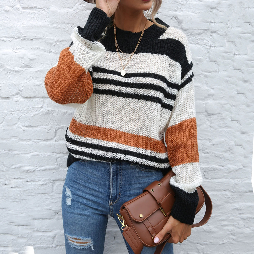 Forever 21 Striped Sweater Fall Winter Contrast Color Crew Neck Pullover